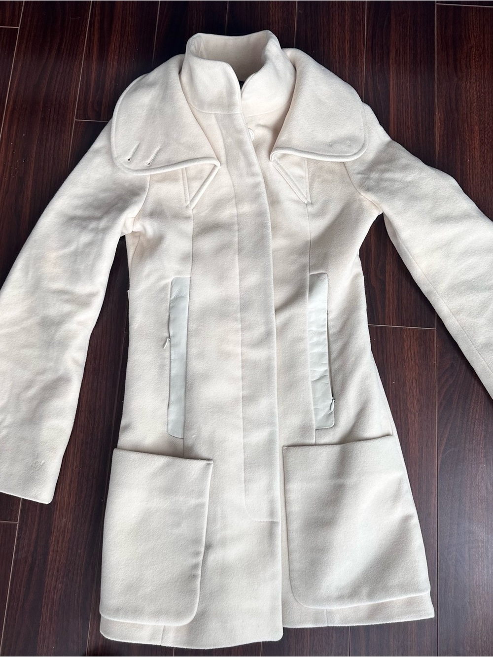 Mackage, Cream Button-Front Women's Coat with leather details - small